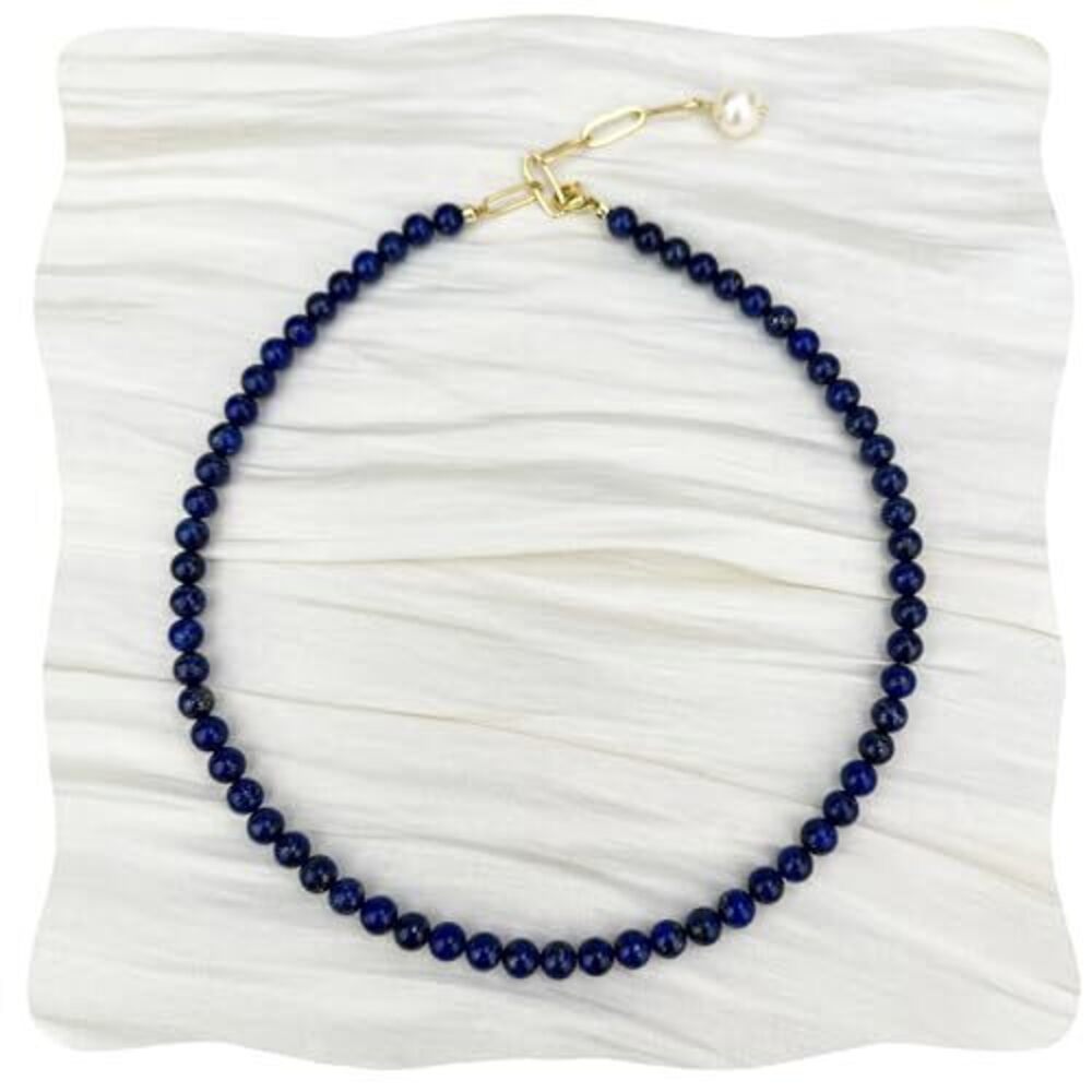 6389 Lapis Lazuli Necklace, Handmade 6MM Blue Gemstone Beaded Necklace